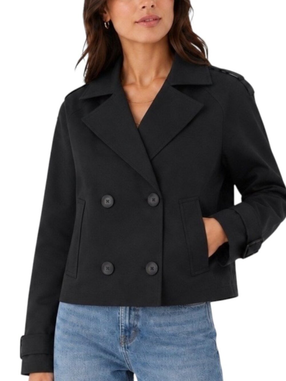 Rebecca Minkoff Black Cropped Double Breasted Trench Coat